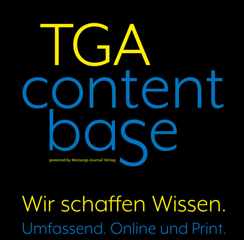 Logo der TGA Contentbase mit Schriftzug: Wir schaffen Wissen. Umfassend. Online und Print.